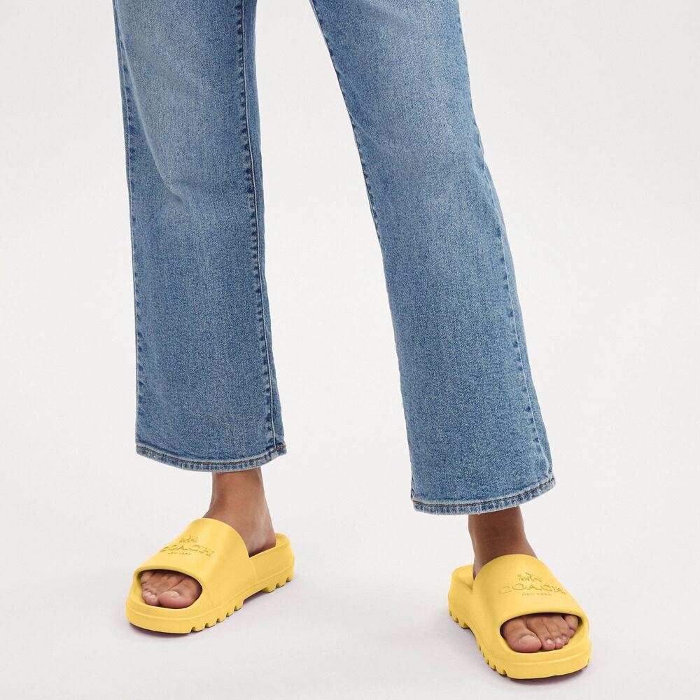 COACH Unisex Size 9W/7M Yellow Slip-On Slide Embossed Comfort Jac Sandals CP826